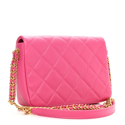 Chanel Shiny Caviar Quilted Small Chain Melody Flap Dark Pink 3 of 11