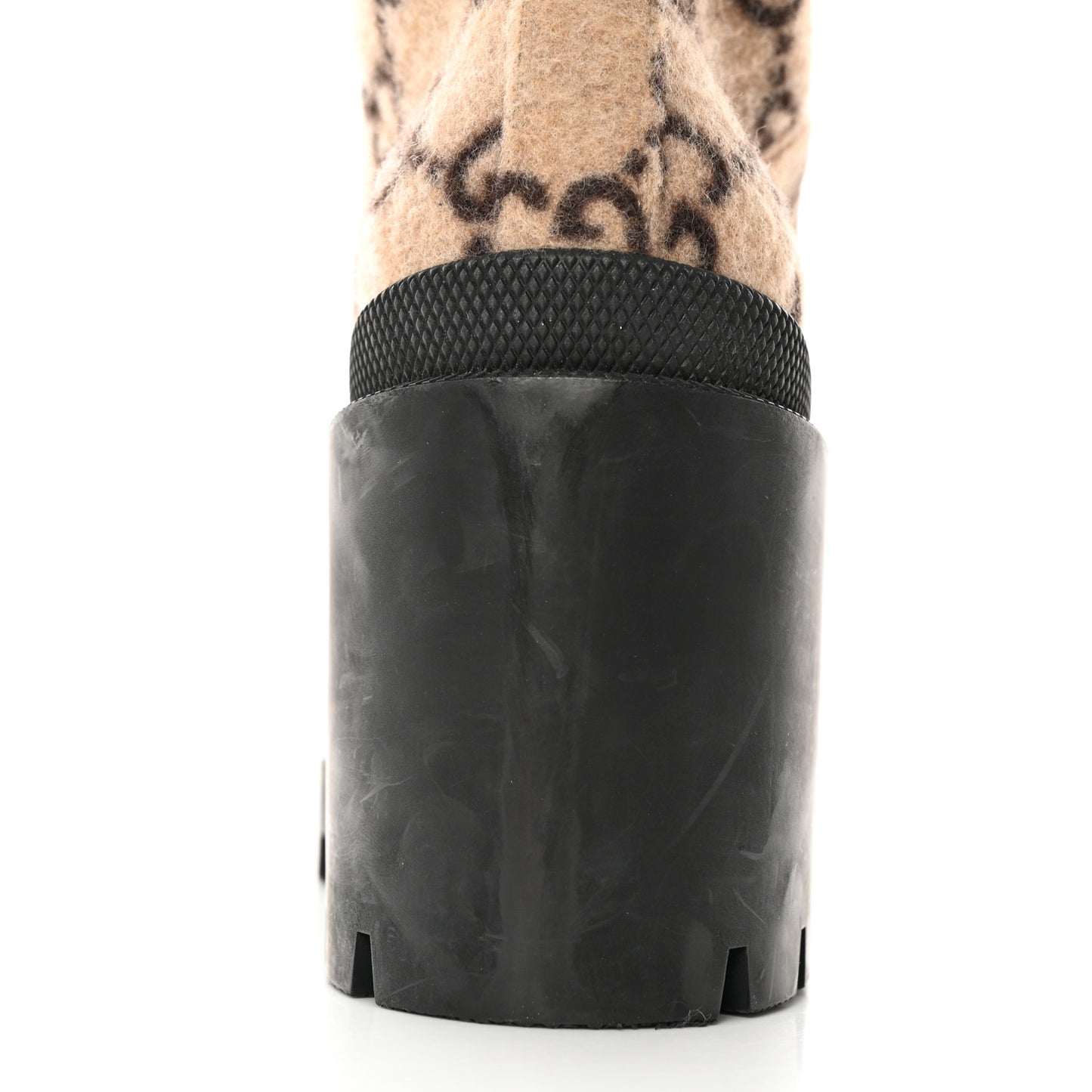Covered Wool GG Monogram Womens Lace Up Combat Ankle Boots 38 Beige Ebony Black