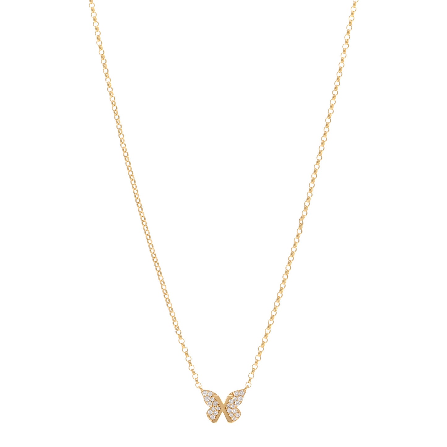 18K Yellow Gold Diamond Small Butterfly Stationary Necklace