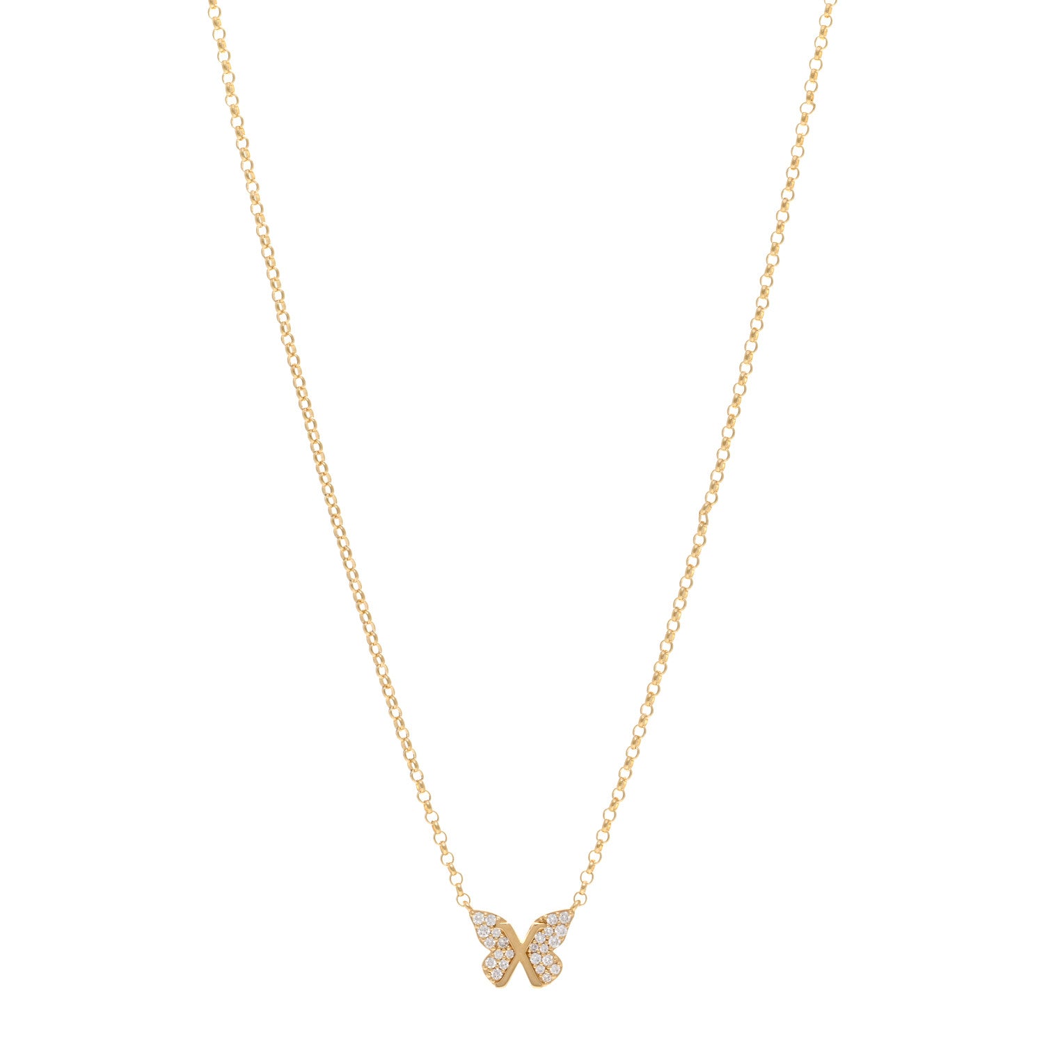 Foundrae 18K Yellow Gold Diamond Small Butterfly Stationary Necklace 1 of 4