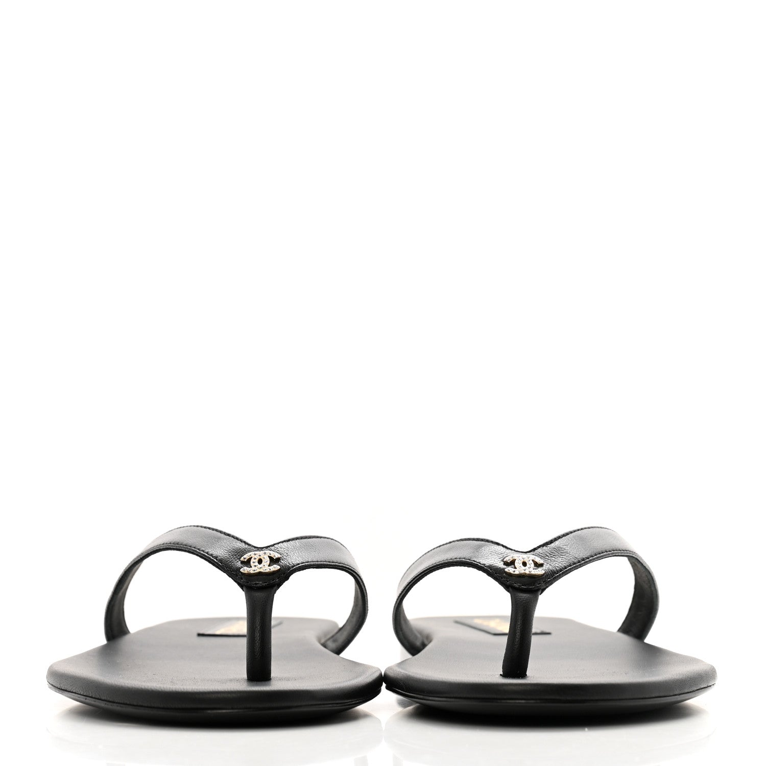 Chanel Shiny Lambskin Crystal CC Thong Sandals 40.5 Black 3 of 10