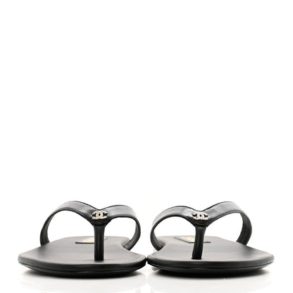 Chanel Shiny Lambskin Crystal CC Thong Sandals 40.5 Black 3 of 10
