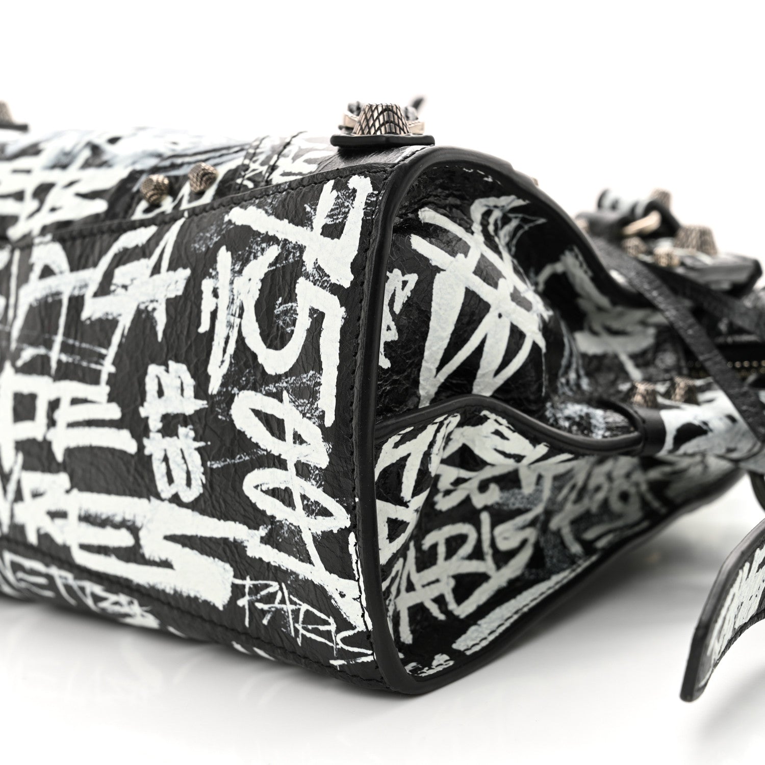 Balenciaga Agneau Arena Graffiti Neo Cagole Handbag XS Black White