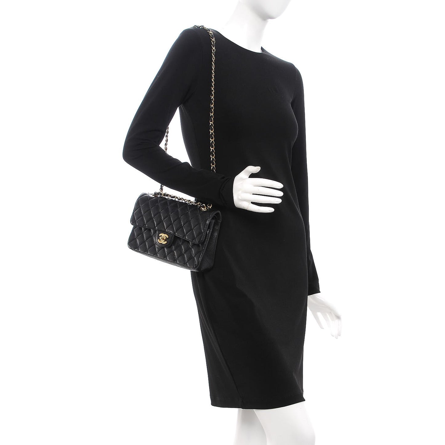 Caviar Quilted Small Double Flap Black