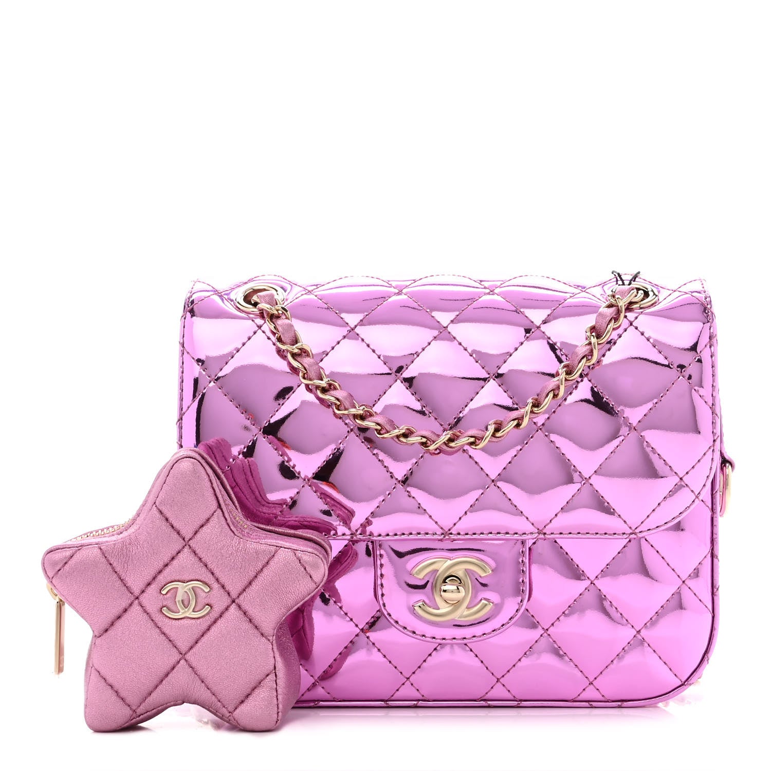 Chanel Mirror Calfskin Metallic Calfskin Quilted Hollywood Boulevard Flap With Coin Purse Light Purple 1 of 12