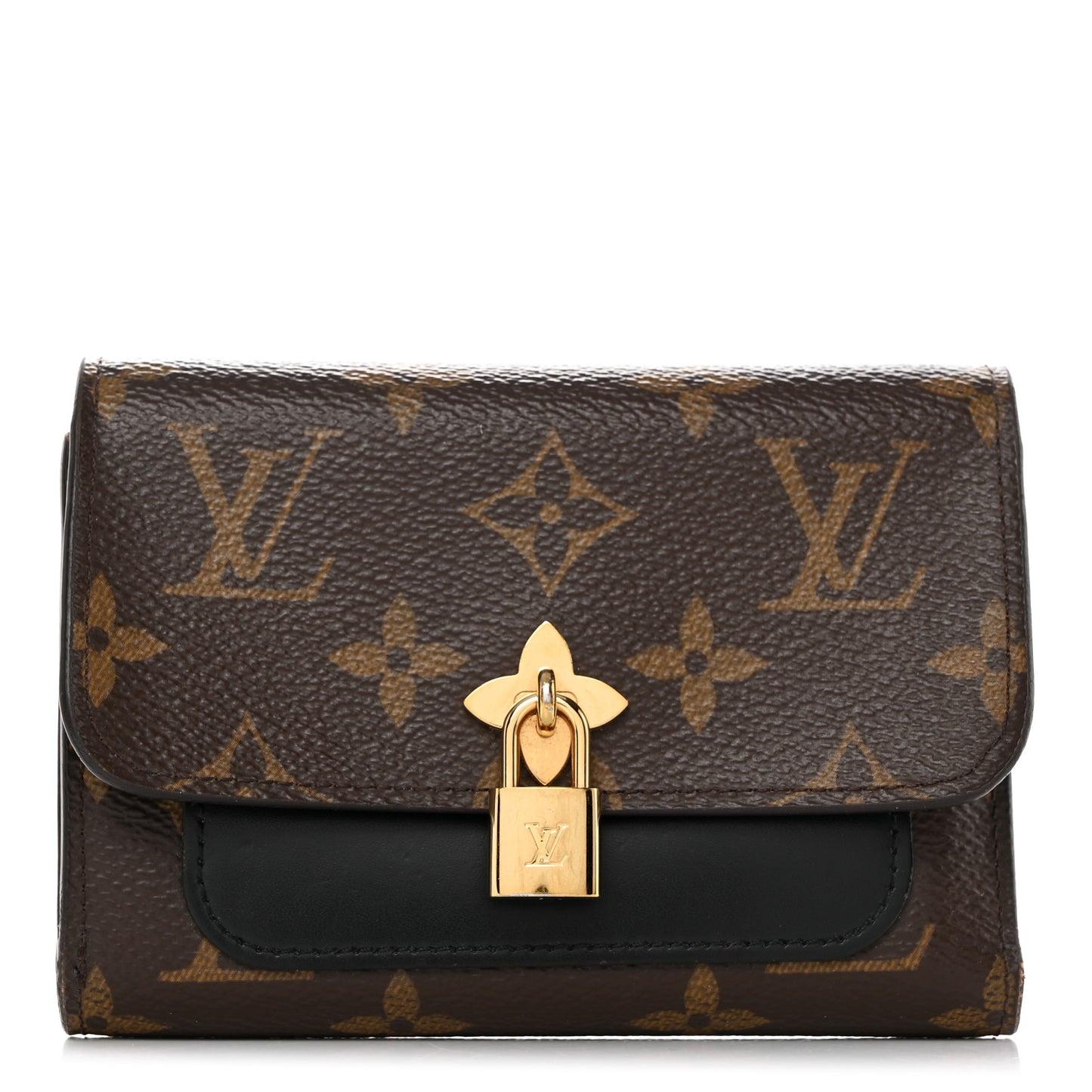 Monogram Flower Lock Compact Wallet Black