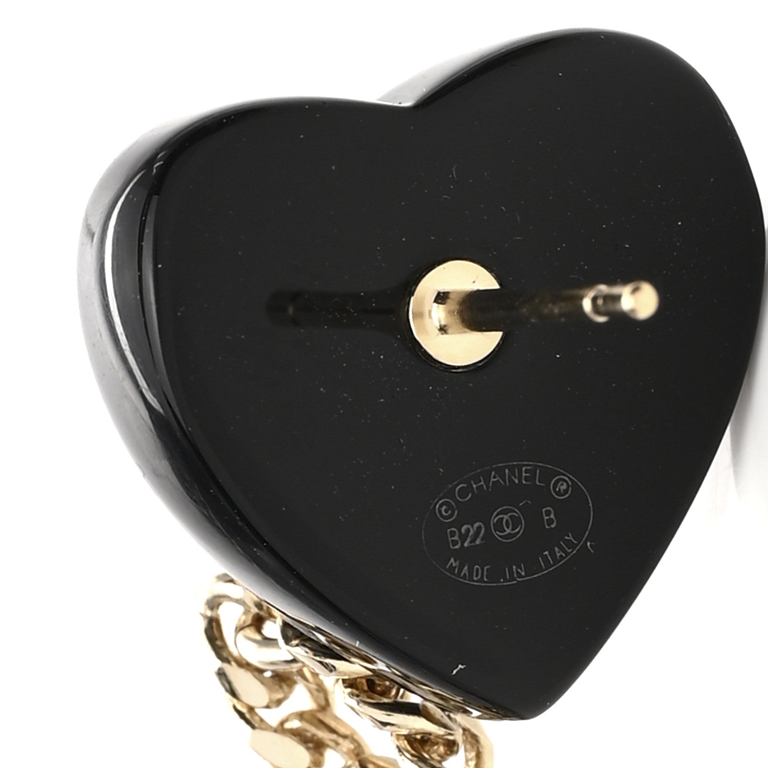 Chanel Resin Crystal Pearl CC Heart Chain Earrings Black Gold 4 of 5