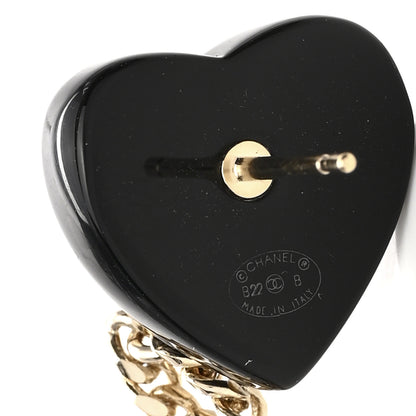 Chanel Resin Crystal Pearl CC Heart Chain Earrings Black Gold 4 of 5