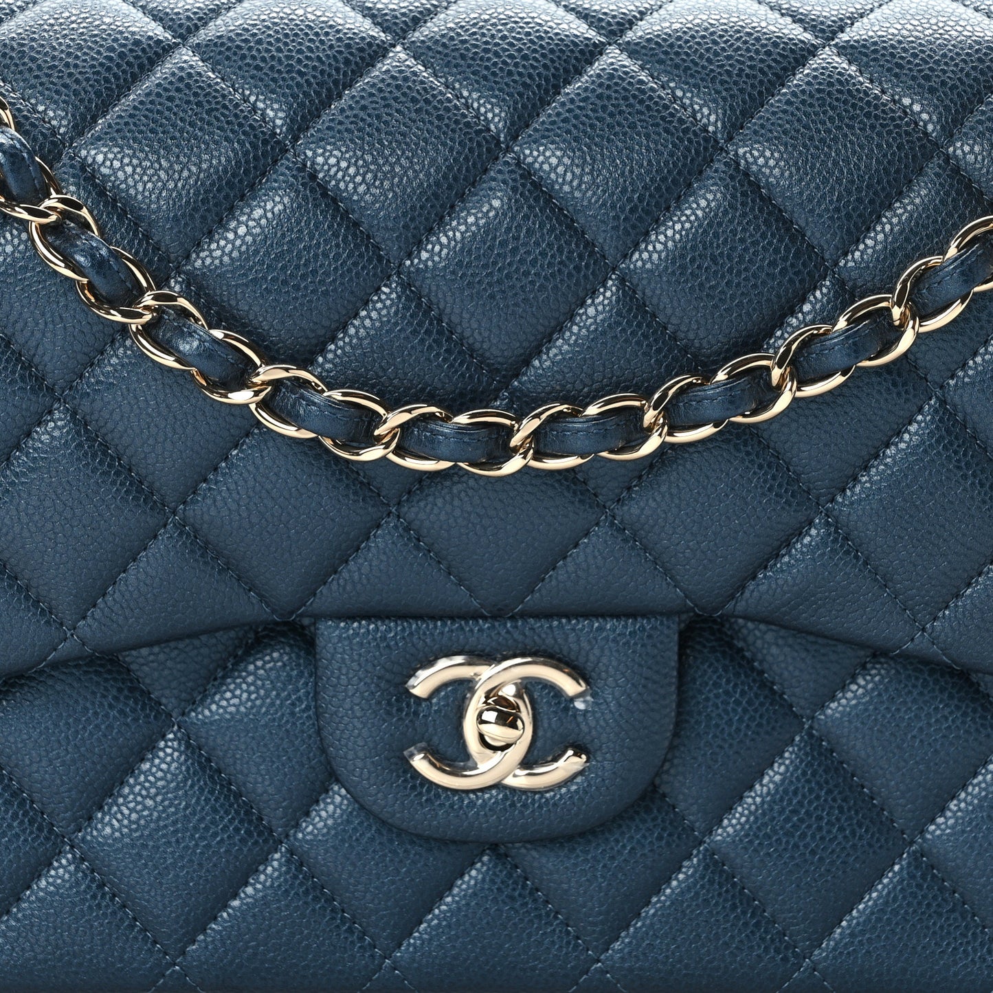 Caviar Quilted Jumbo Double Flap Dark Blue