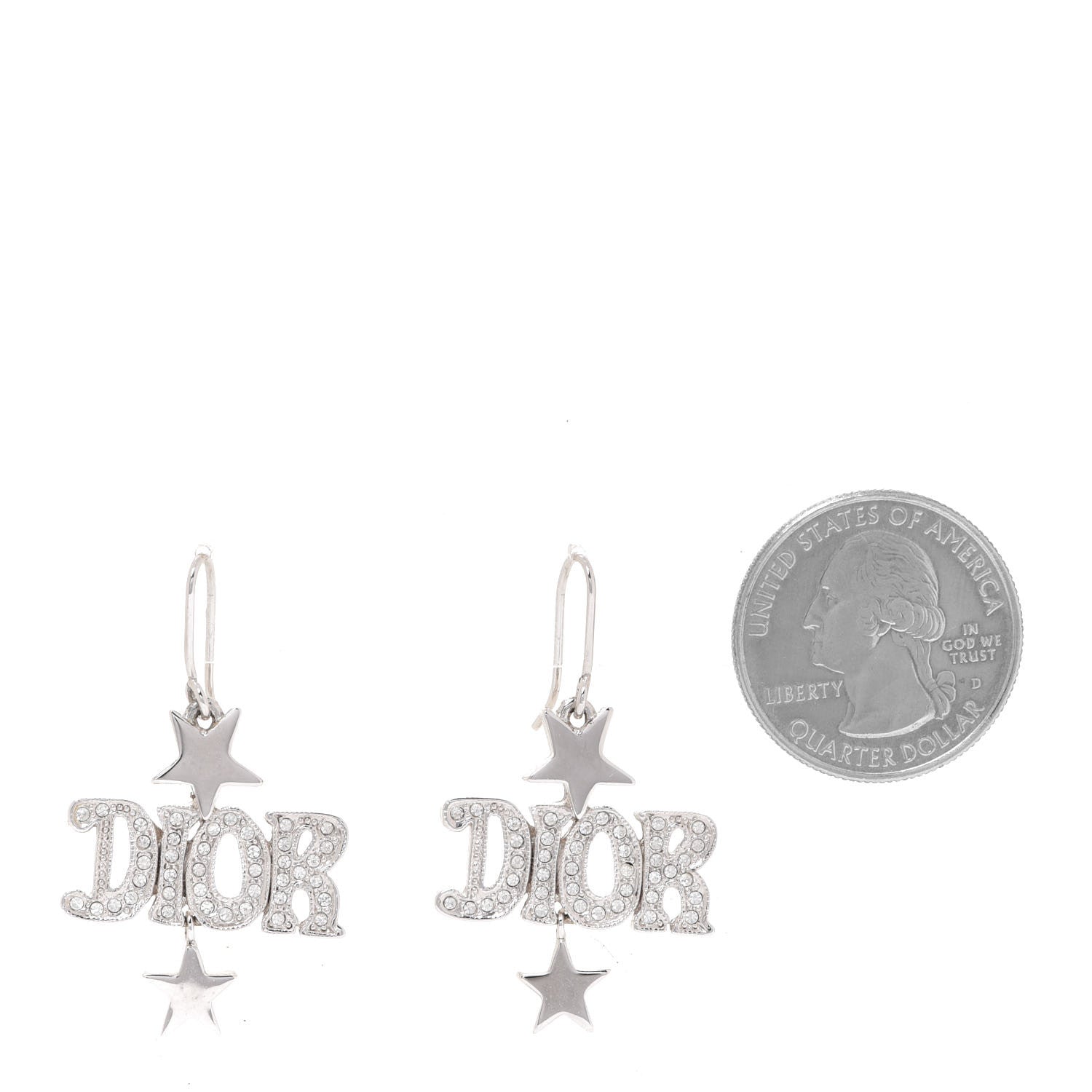 Christian Dior Crystal Logo Hoop Earrings Silver 2 of 3