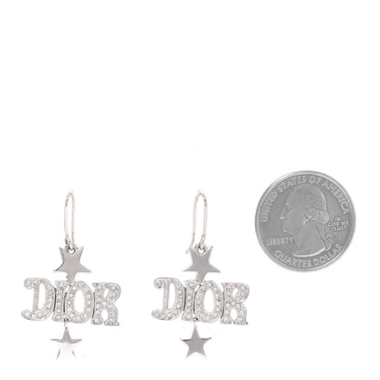 Christian Dior Crystal Logo Hoop Earrings Silver 2 of 3