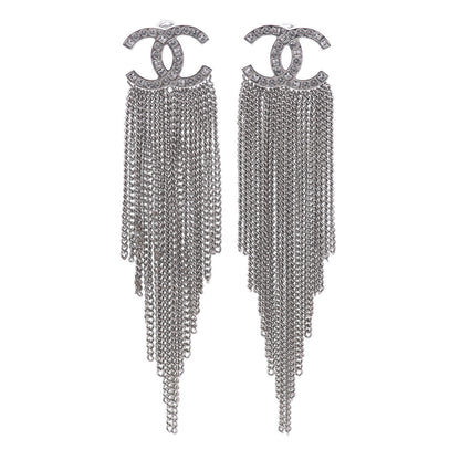 Chanel Baguette Crystal CC Chain Drop Earrings Silver 1 of 4