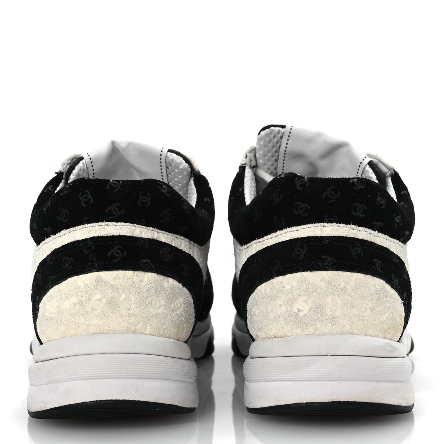Suede Calfskin Printed CC Sneakers 36 White Black