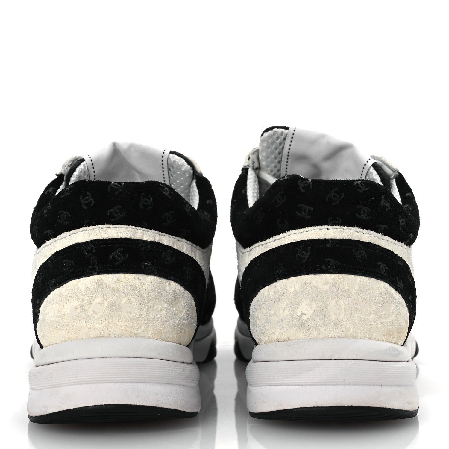 Chanel Suede Calfskin Printed CC Sneakers 36 White Black 6 of 13