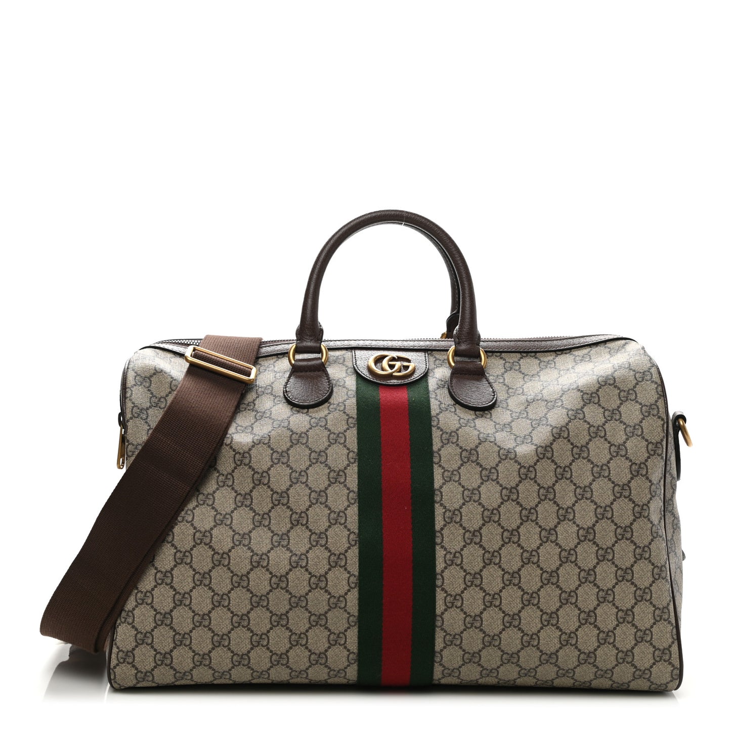 GG Supreme Monogram Textured Dollar Calfskin Web Medium Ophidia Carry-On Duffle Bag Beige Ebony New Acero
