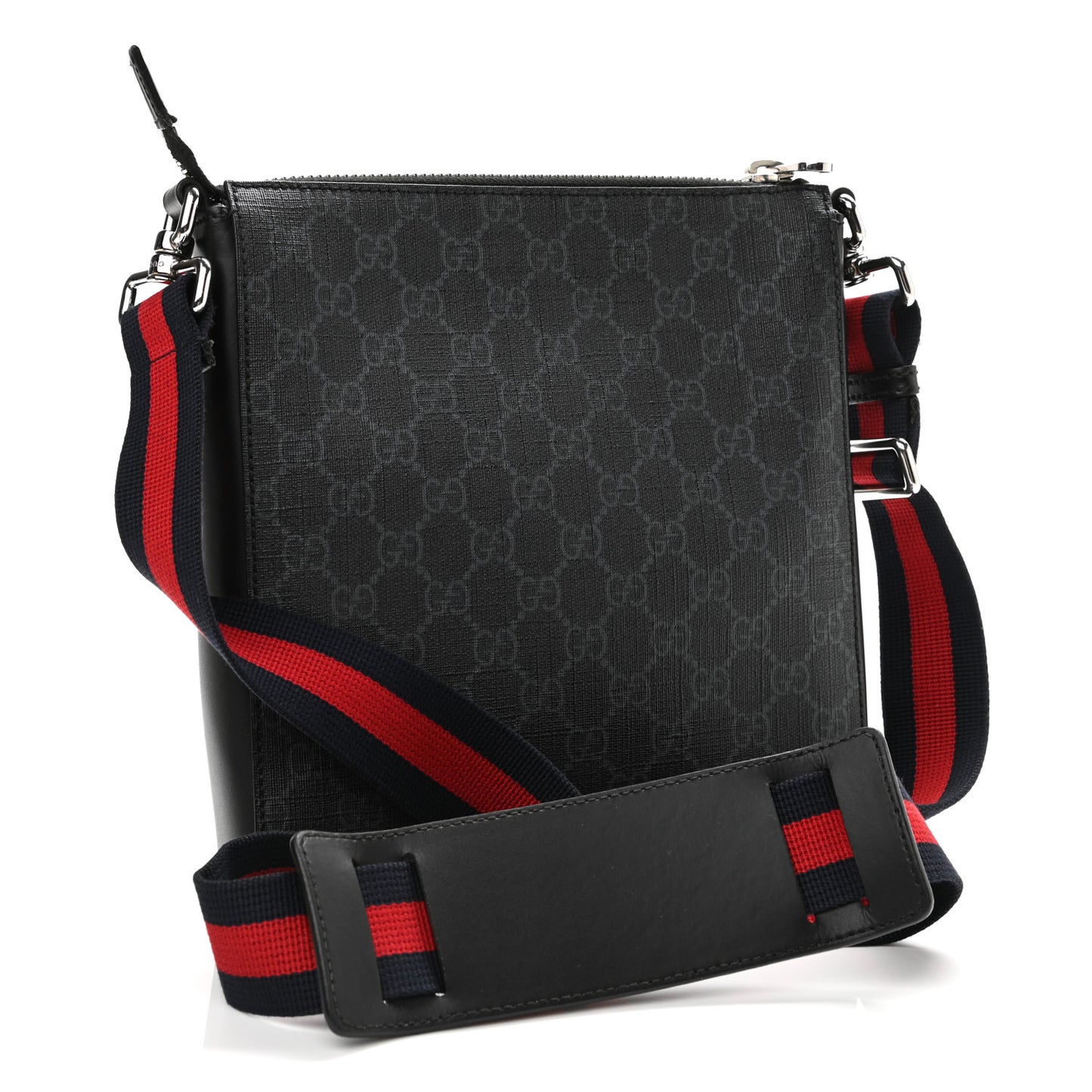 GG Supreme Monogram Web Small Flat Messenger Bag Black Grey