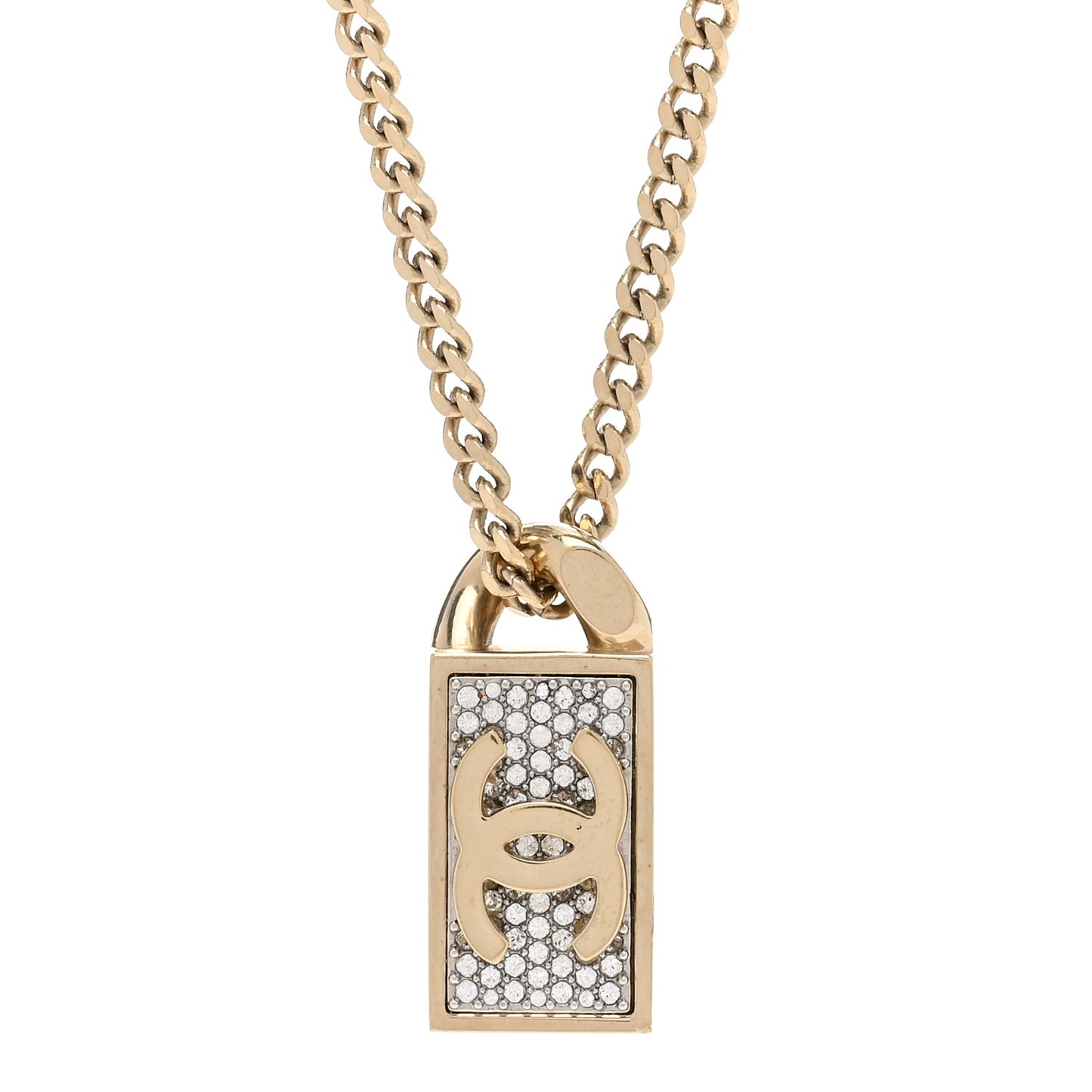 Crystal Dog Tag Charm Necklace Gold