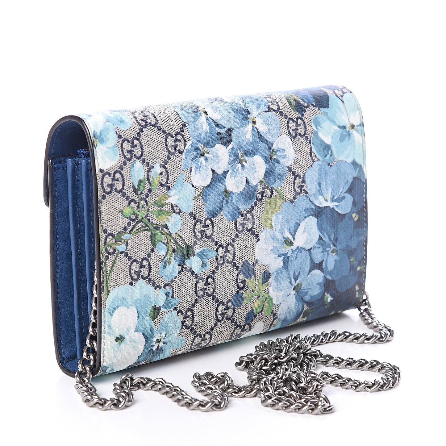 GG Supreme Monogram Blooms Mini Dionysus Chain Wallet Beige Blue Navy Vintage Blue