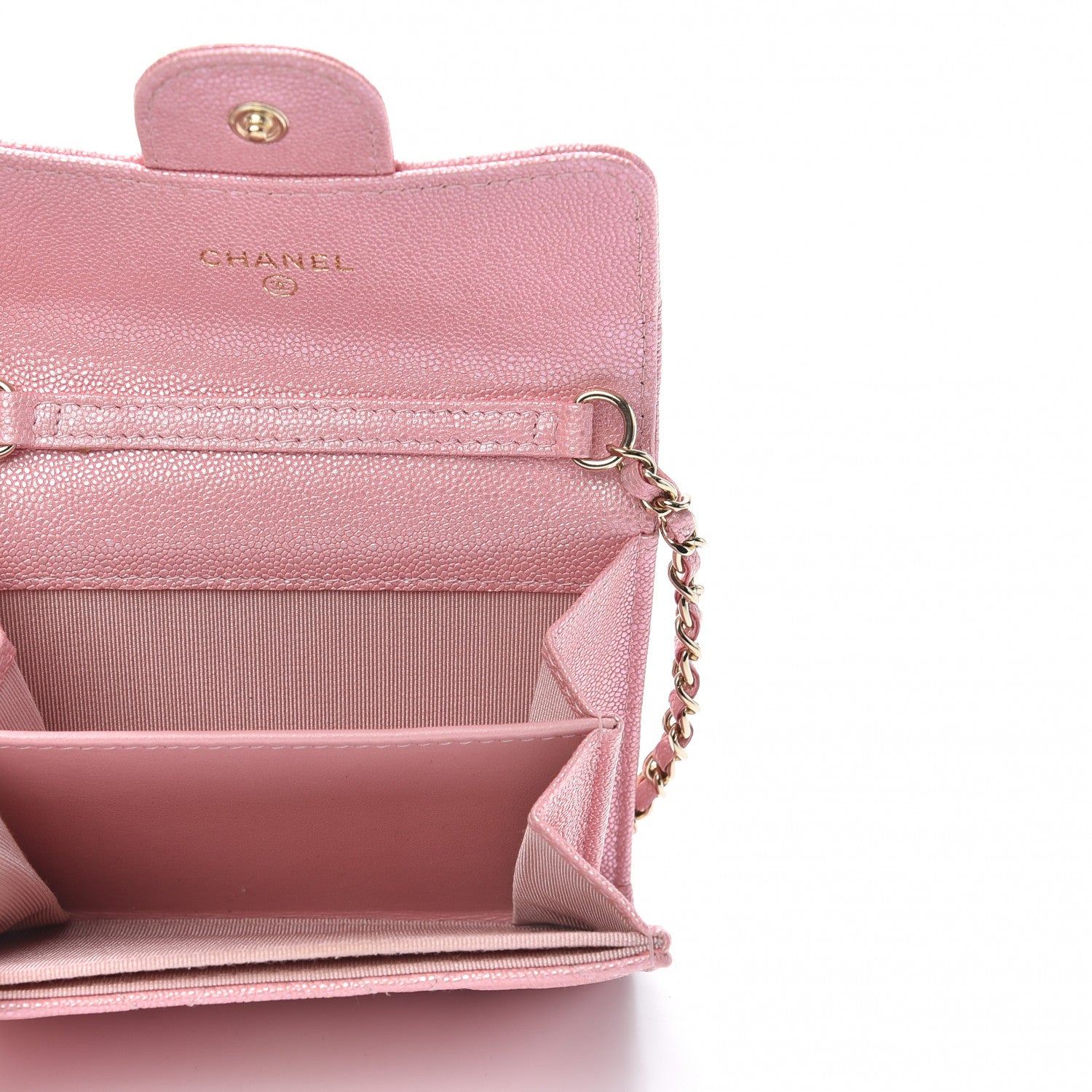 Chanel Iridescent Caviar Quilted Flap Card Holder On Chain Pink 5 of 10