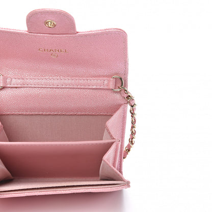 Chanel Iridescent Caviar Quilted Flap Card Holder On Chain Pink 5 of 10