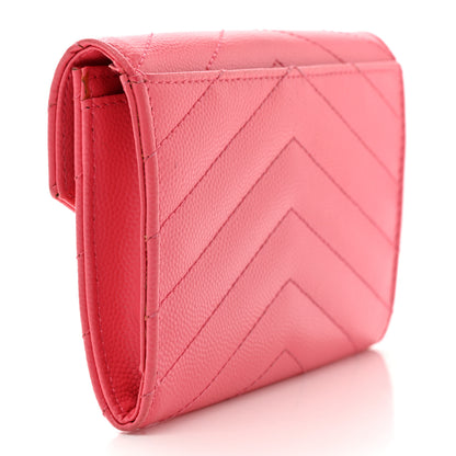 Saint Laurent Grain De Poudre Matelasse Chevron Small Monogram Envelope Wallet Rose Clair 3 of 12