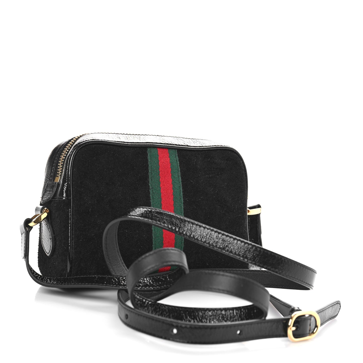 Suede Patent Web Mini Ophidia Shoulder Bag Black