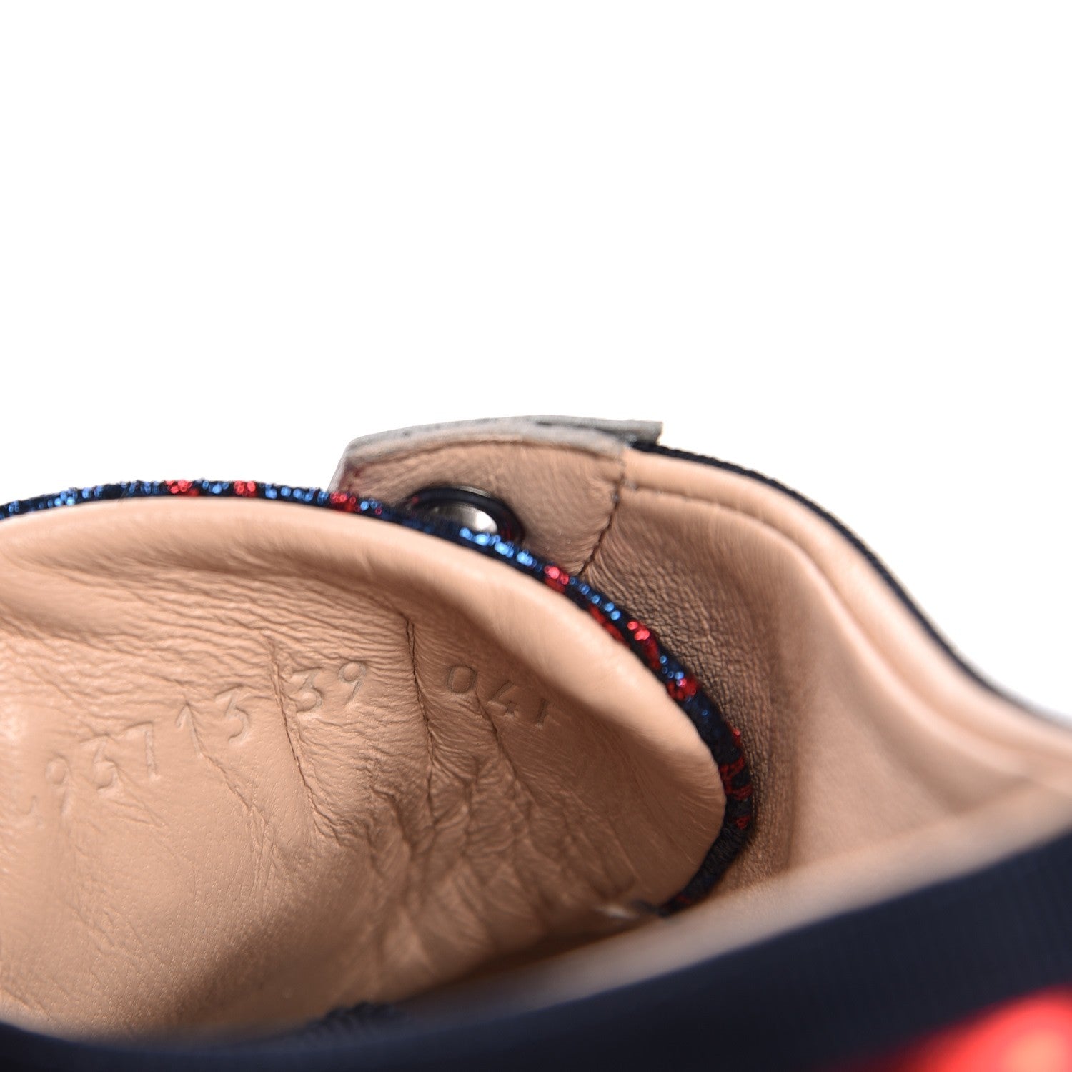 Gucci Lurex Calfskin Web GG Monogram Womens Falacer Sneakers 39 Iridescent Blue Iridescent Red Silver 7 of 8