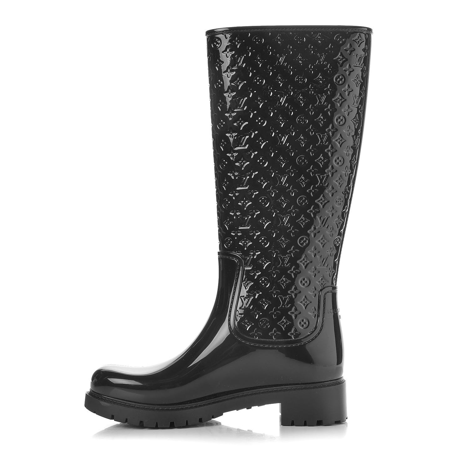 Rubber Embossed Monogram Splash Rain Boots 39 Black