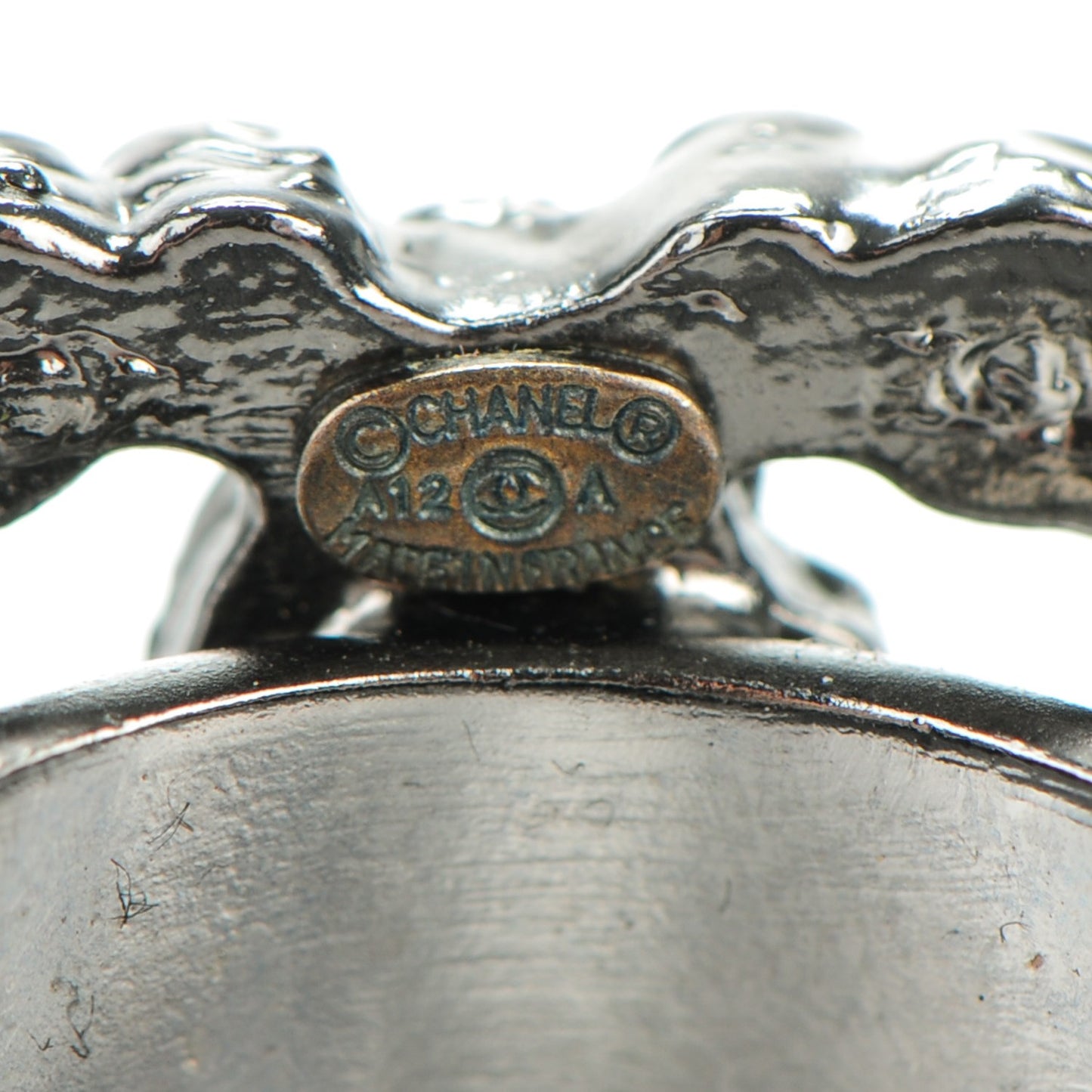 Ruthenium Crystal CC Logo Ring 7