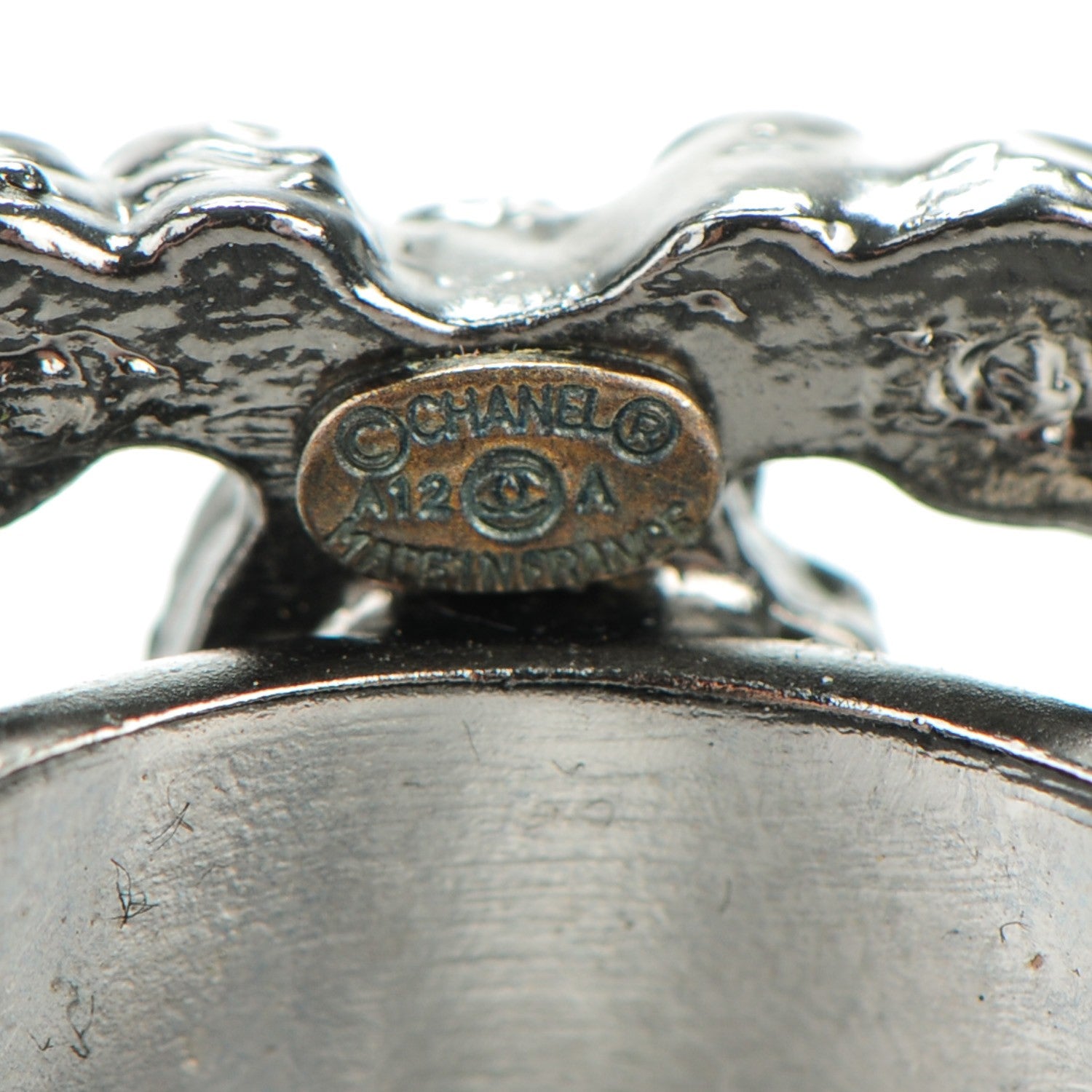 Chanel Ruthenium Crystal CC Logo Ring 7 4 of 5