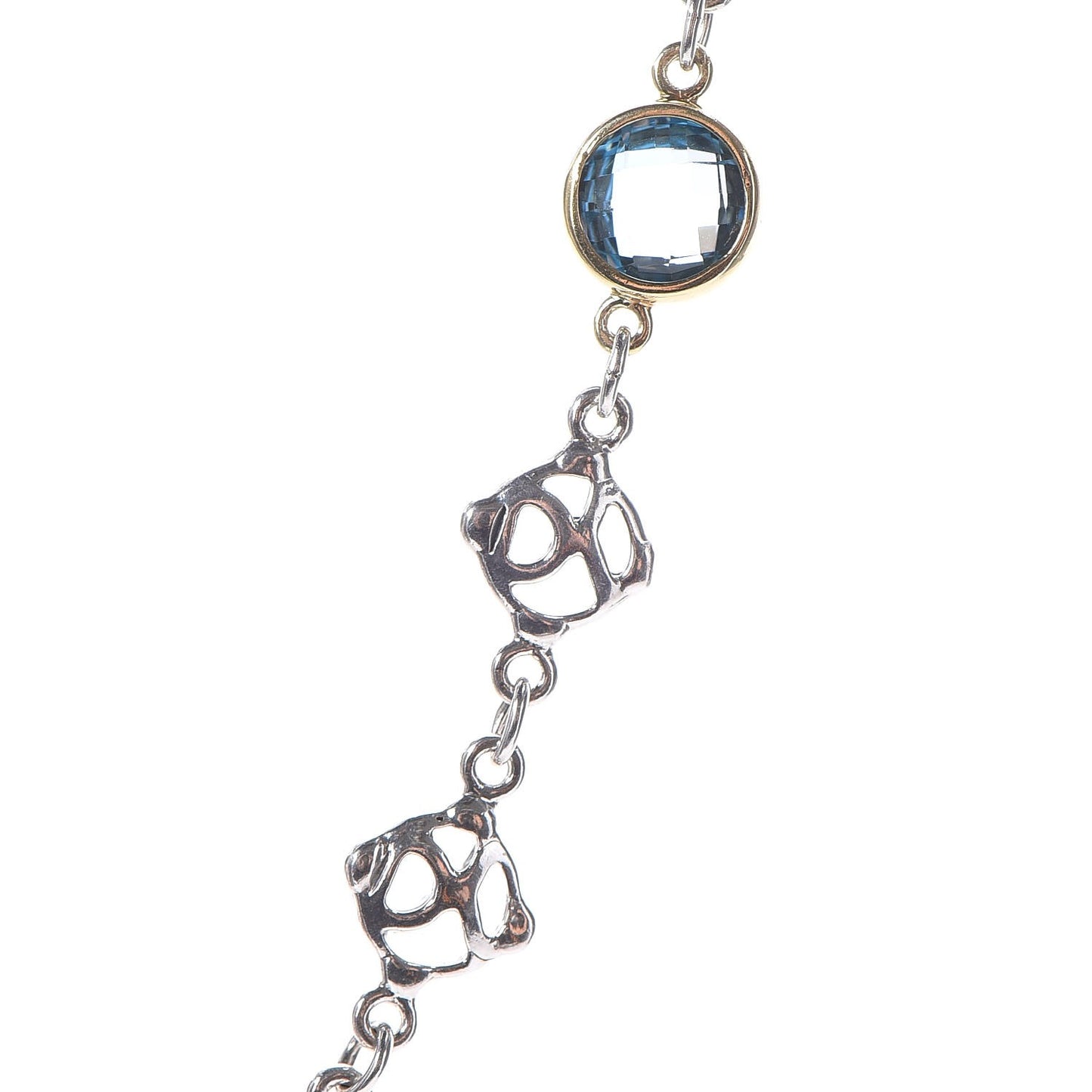 Sterling Silver 18K Gold Hampton Blue Topaz Logo Chain Necklace