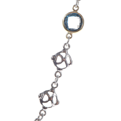David Yurman Sterling Silver 18K Gold Hampton Blue Topaz Logo Chain Necklace 3 of 7