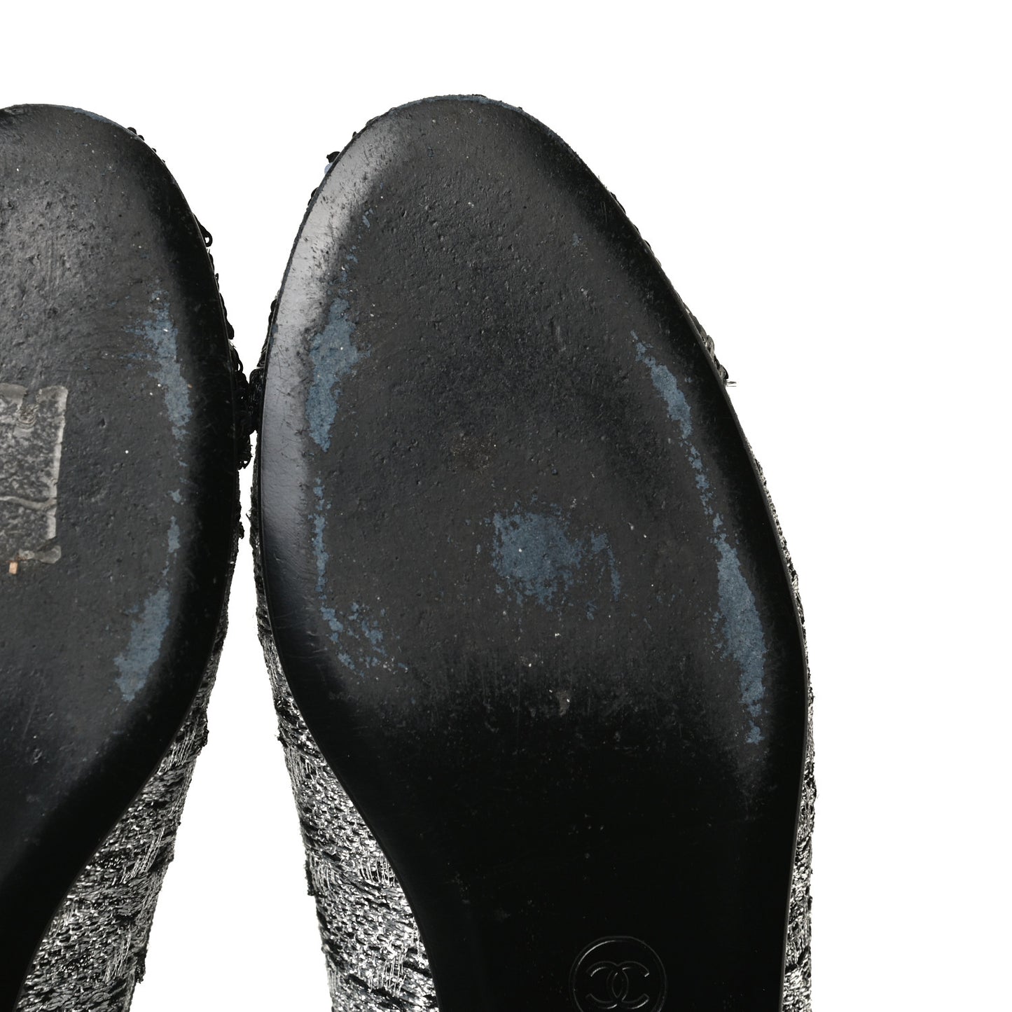 Tweed Sequin Cap Toe Ballerina Flats 37.5 Black Blue