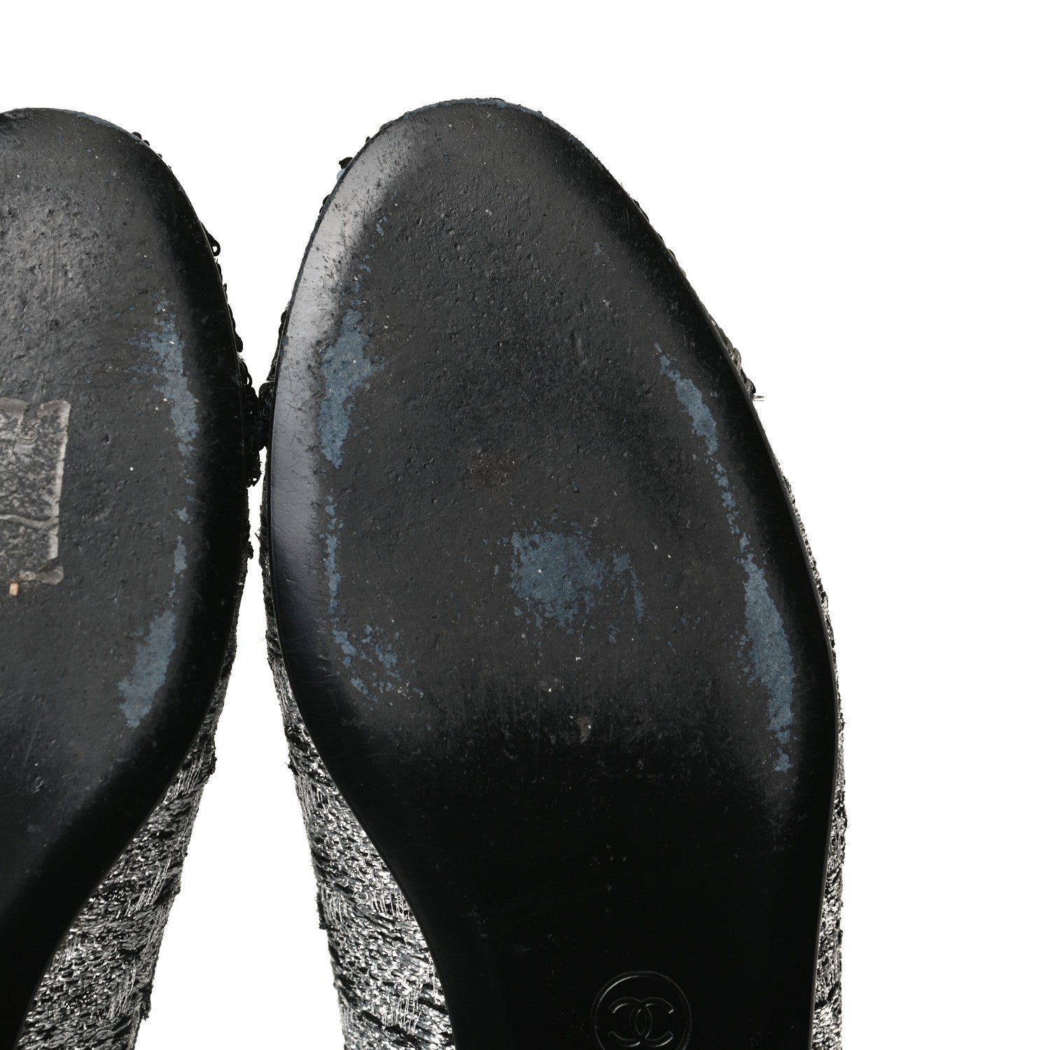 Chanel Tweed Sequin Cap Toe Ballerina Flats 37.5 Black Blue 10 of 14