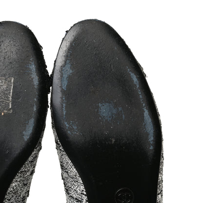 Chanel Tweed Sequin Cap Toe Ballerina Flats 37.5 Black Blue 10 of 14