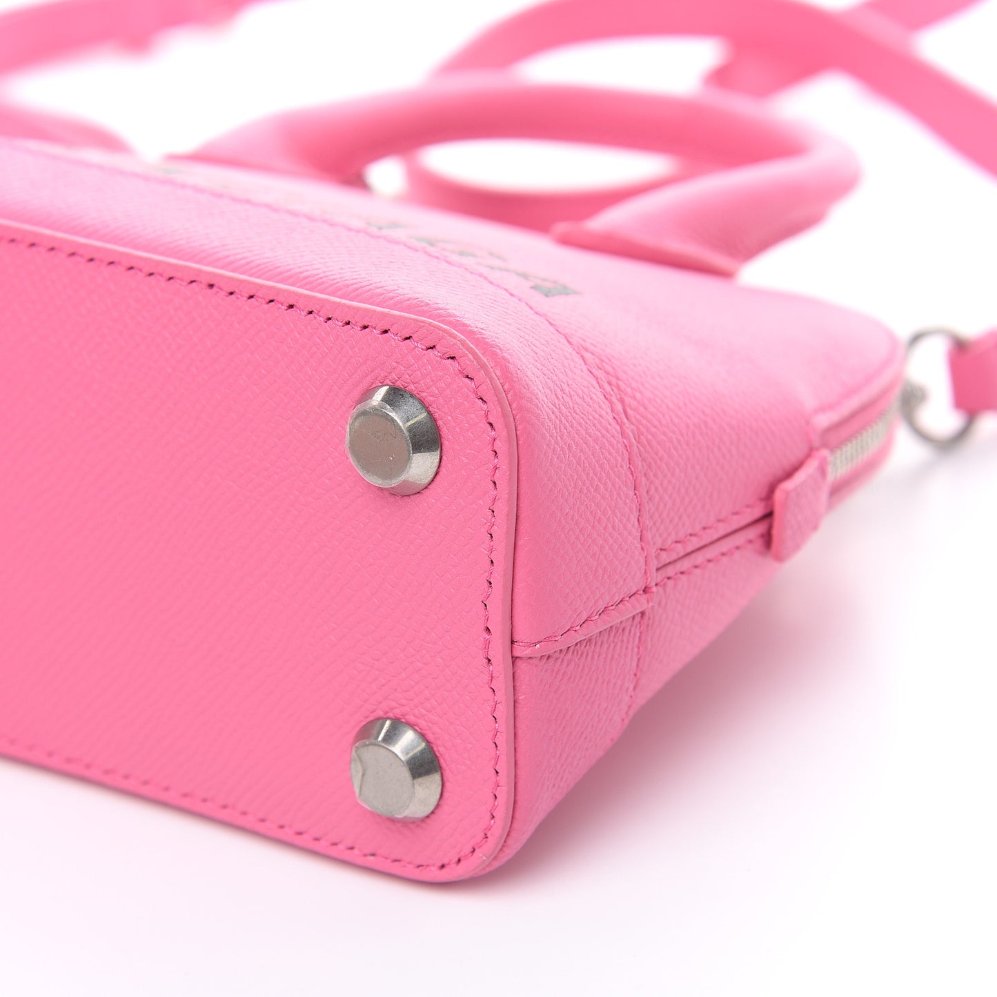 Signature Grained Calfskin Logo XXS Ville Top Handle Bag Rose Bubblegum Black