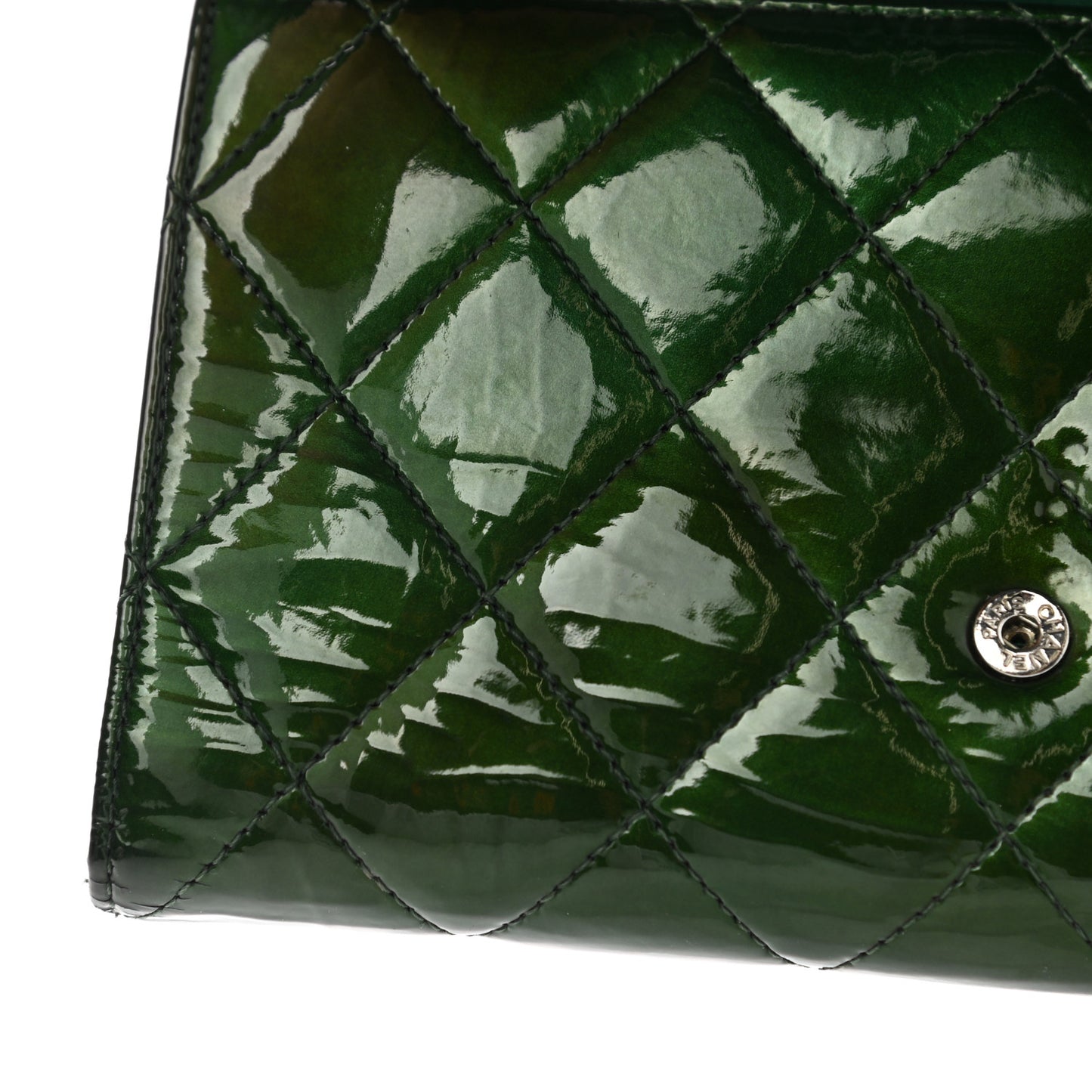 Patent Quilted Large Flap Wallet Green