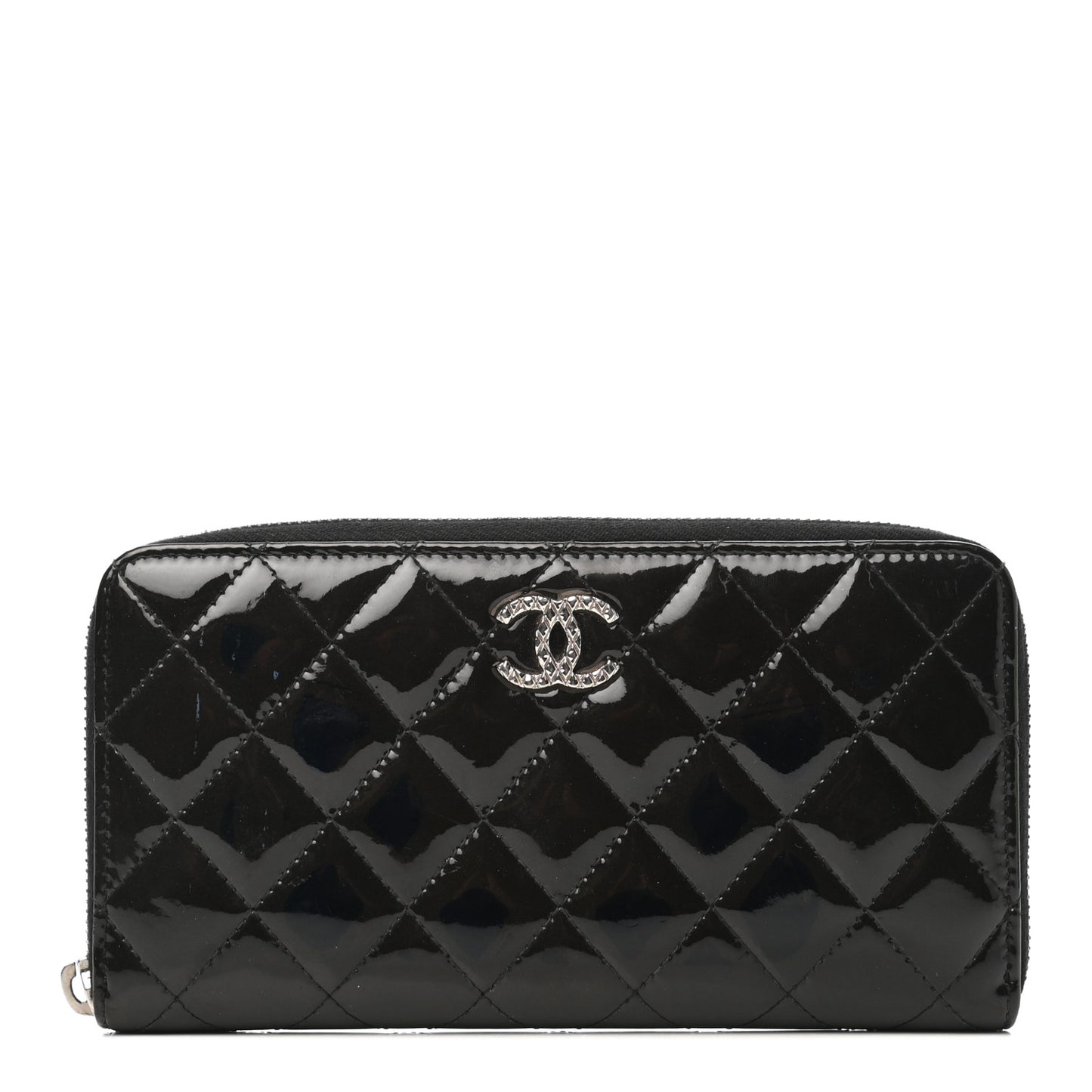 Patent Quilted Brilliant Zip Around Wallet Black