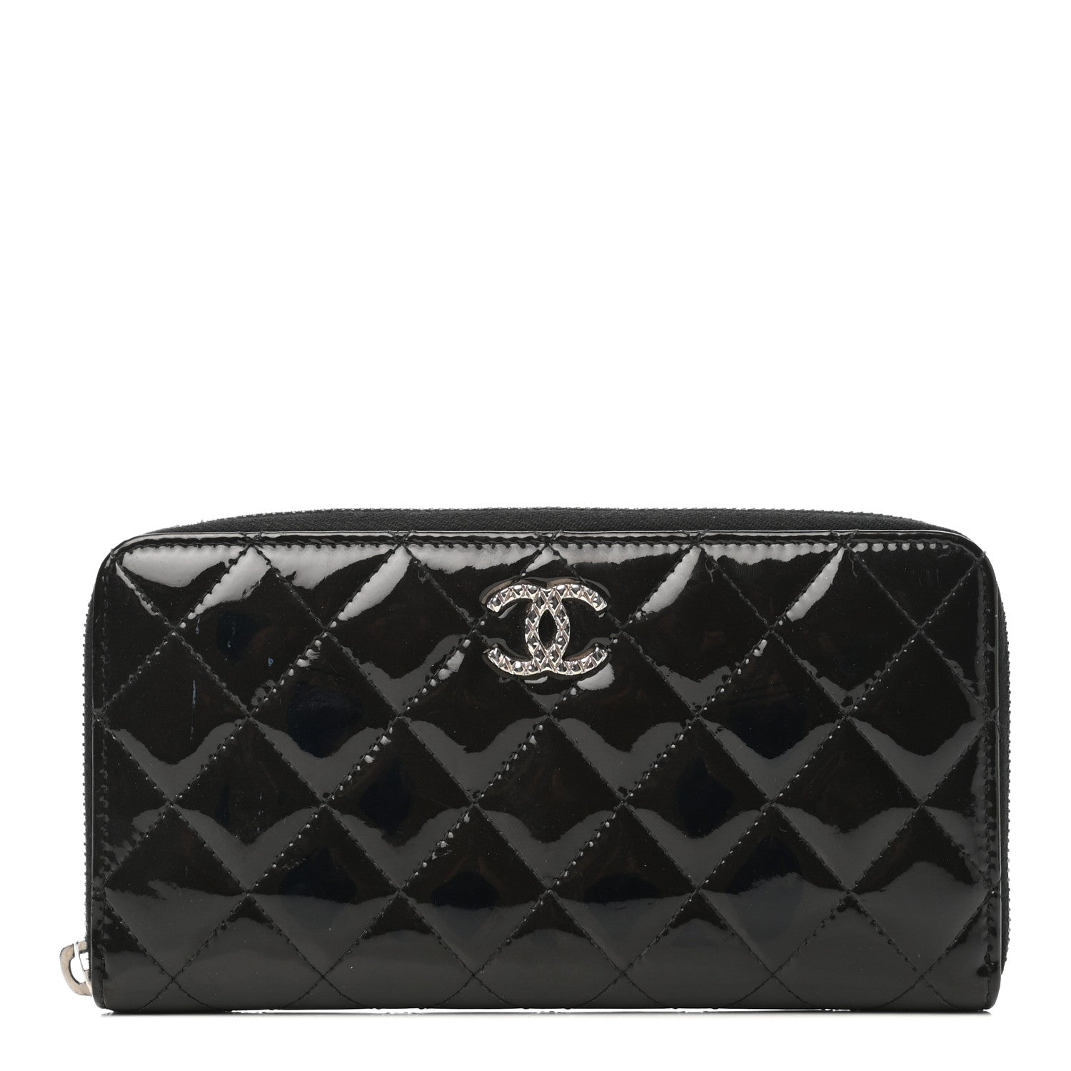 Chanel Patent Quilted Brilliant Zip Around Wallet Black 1 of 9