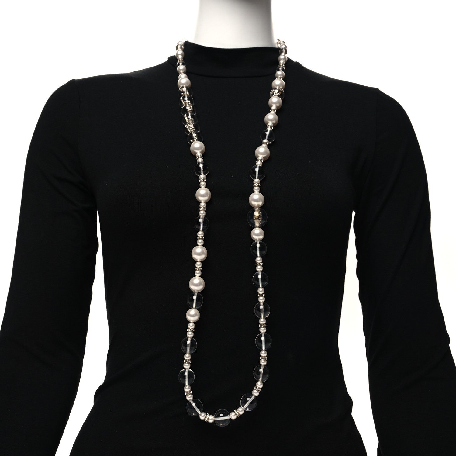Chanel Resin Pearl Crystal Flora On Ice Necklace Golden Pearly White Transparent 2 of 5