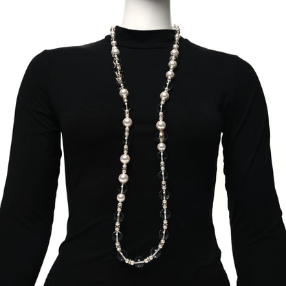 Chanel Resin Pearl Crystal Flora On Ice Necklace Golden Pearly White Transparent 2 of 5