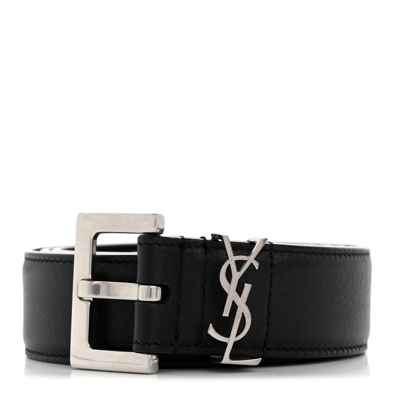 Saint Laurent Smooth Calfskin Monogram Square Buckle Belt 85 34 Black 1 of 8