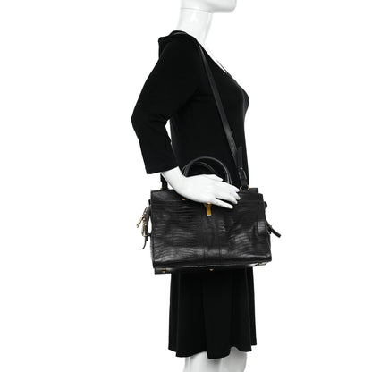 Saint Laurent Calfskin Lizard Embossed Small Cabas ChYc Black 2 of 15
