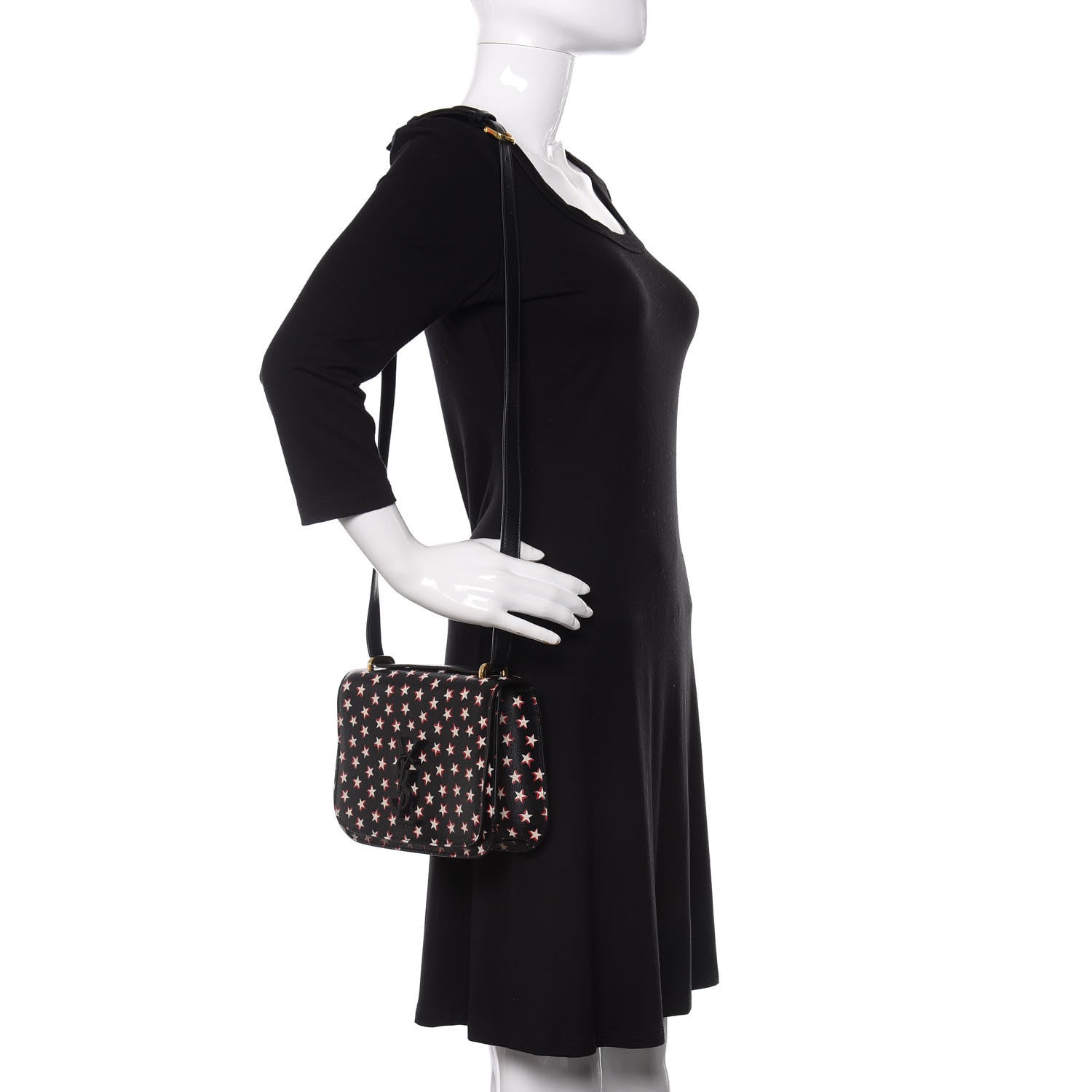 Saint Laurent Smooth Calfskin Star Print Small Spontini Saddle Bag Black Ivory Red 2 of 11