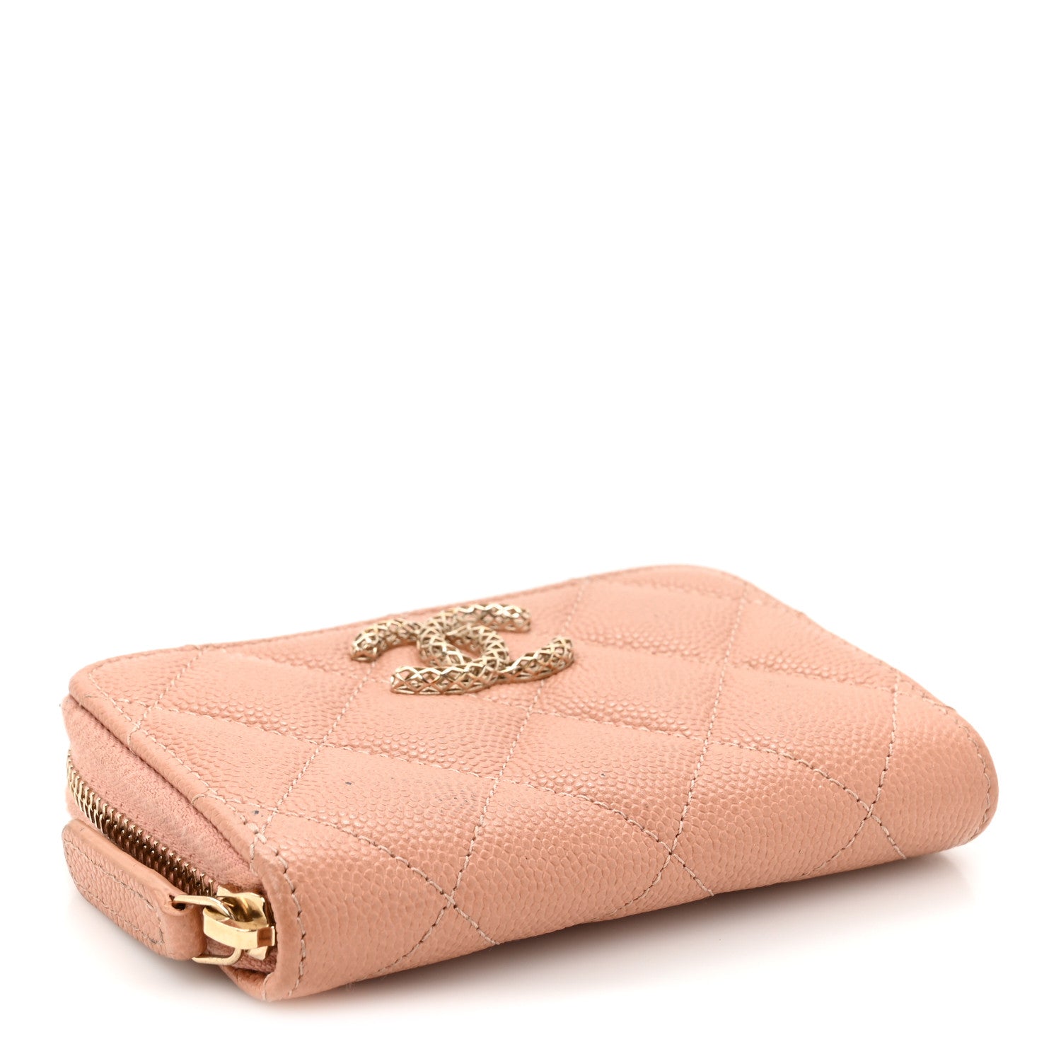 Chanel Caviar Quilted Perforated CC Zip Coin Purse Pink 4 of 11