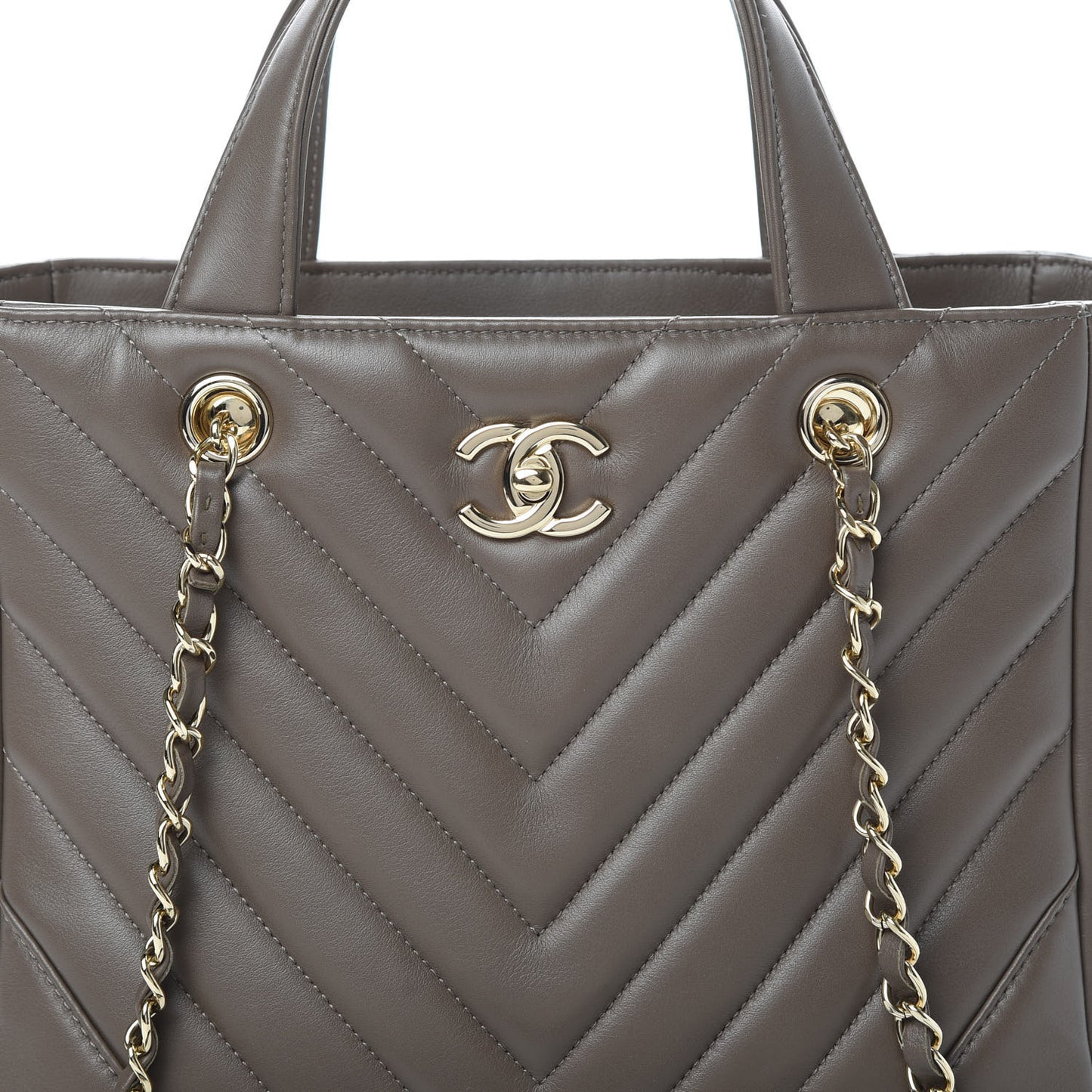 Calfskin Chevron Quilted Small Statement Shopping Tote Khaki