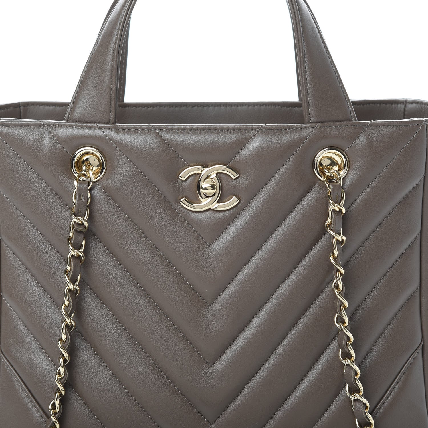 Chanel Calfskin Chevron Quilted Small Statement Shopping Tote Khaki 9 of 11