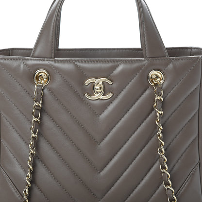 Chanel Calfskin Chevron Quilted Small Statement Shopping Tote Khaki 9 of 11
