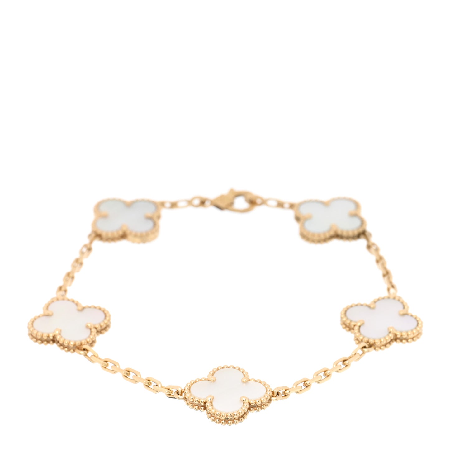 18K Yellow Gold Mother of Pearl 5 Motifs Vintage Alhambra Bracelet
