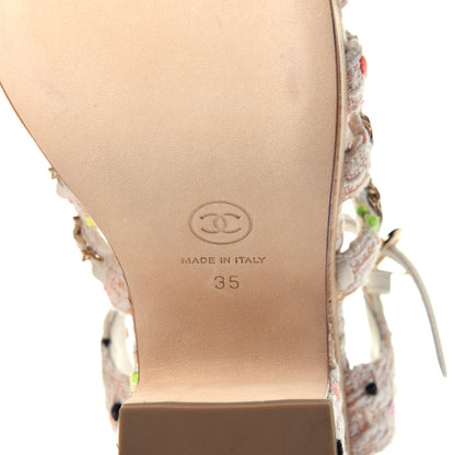 Chanel Tweed Chain Platform Sandals 35 Coral White 8 of 12
